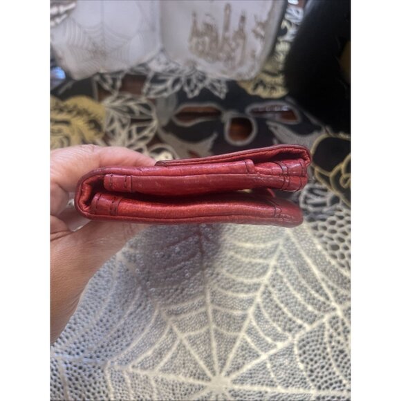 Fossil Vintage Crimson Red Wallet Genuine Leather Tri Fold Snap - Picture 5 of 15